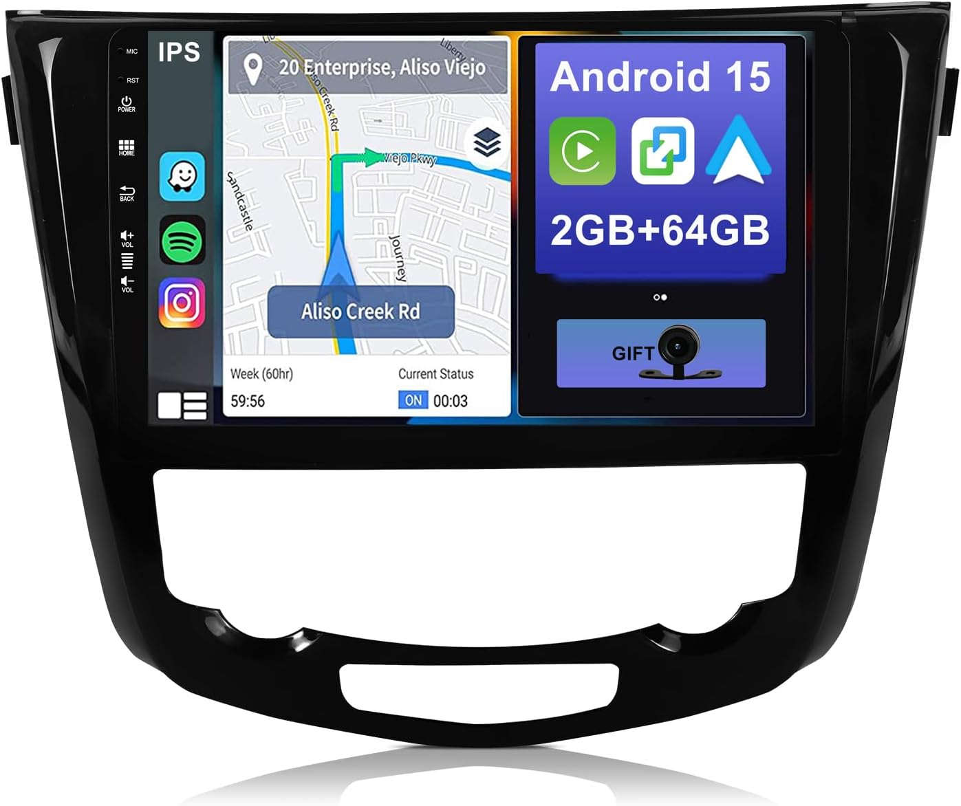 Android 13 2 Din Radio Navigatie voor Nissan X-Trail Qashqai j11 Rouge 2014-2018: [Ingebouwde CarPlay/Android Auto/GPS]-10.1”IPS 2.5D Touchscreen-Support DAB/Bluetooth 5.0/Stuurbediening