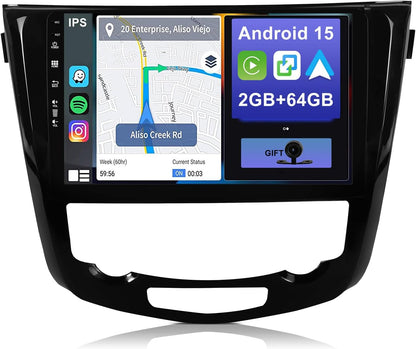 Android 13 2 Din Radio Navigatie voor Nissan X-Trail Qashqai j11 Rouge 2014-2018: [Ingebouwde CarPlay/Android Auto/GPS]-10.1”IPS 2.5D Touchscreen-Support DAB/Bluetooth 5.0/Stuurbediening