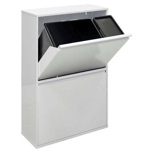 ARREGUI Basic CR601-B2 Recyclingcontainer | Afvalcontainer in Staal | 4 Compartimenten 23+11+17+17 L (68 L) | Binnenemmers voor PMD en GFT | Recyclebak voor Afvalscheiding | Afvalbak voor Keuken | Wit