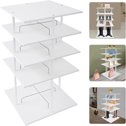 360° Floor Stand Rotating Shoe Organizer, Shoe Rack, Rotating Shoe Rack, Multi-layer Shoe Stand, Swivel for Placement, Shoes, Hats, Handbags etc. (4 Floors, White) - QUORE