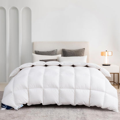 Donzen Dekbed 220x240 4 Seizoenen, 100% Katoenen Overtrek, Donsdekbed 240x220 All Season Warm, Dekbed Volumineus en Ademend Deken(Oeko-TEX en RDS Gecertificeerd, Wit, Vulgewicht 2100gr)
