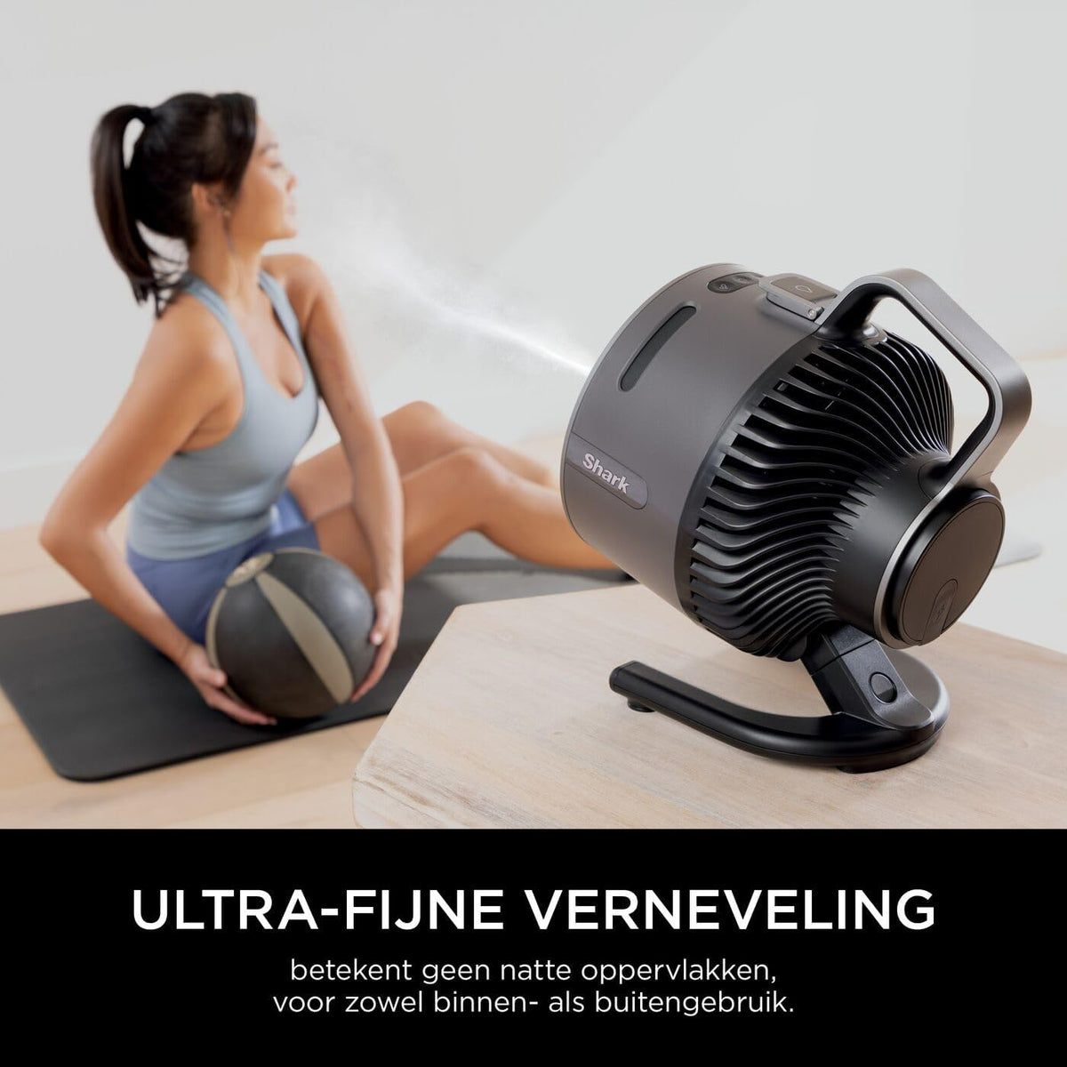 Shark FlexBreeze HydroGo, krachtige draagbare ventilator met verneveling, koeling binnen en buiten, stil en duurzaam, snoerloos, compact en lichtgewicht, luchtstroom tot 20 m, houtskool FA050EU
