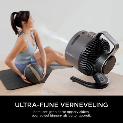 Shark FlexBreeze HydroGo, krachtige draagbare ventilator met verneveling, koeling binnen en buiten, stil en duurzaam, snoerloos, compact en lichtgewicht, luchtstroom tot 20 m, houtskool FA050EU