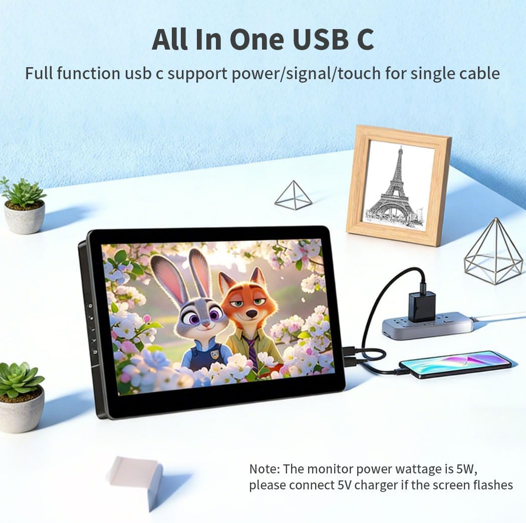 10.1 Inch Touch Screen Mini Monitor, IPS 1280×800 USB-C HDMI Portable Secondary Display with Stand and Speaker, USB C for PC Laptop Grater PI AIDA64 STEM DIY - QUORE