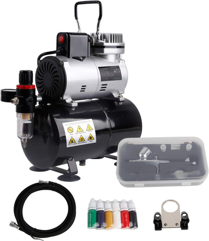 Airbrush-set – Airbrush-compressor – Airbrushpistool – Spuitpistool – Airbrush-kit – Olievrije Zuigercompressor – 3-Liter Luchtreservoir met Manometer