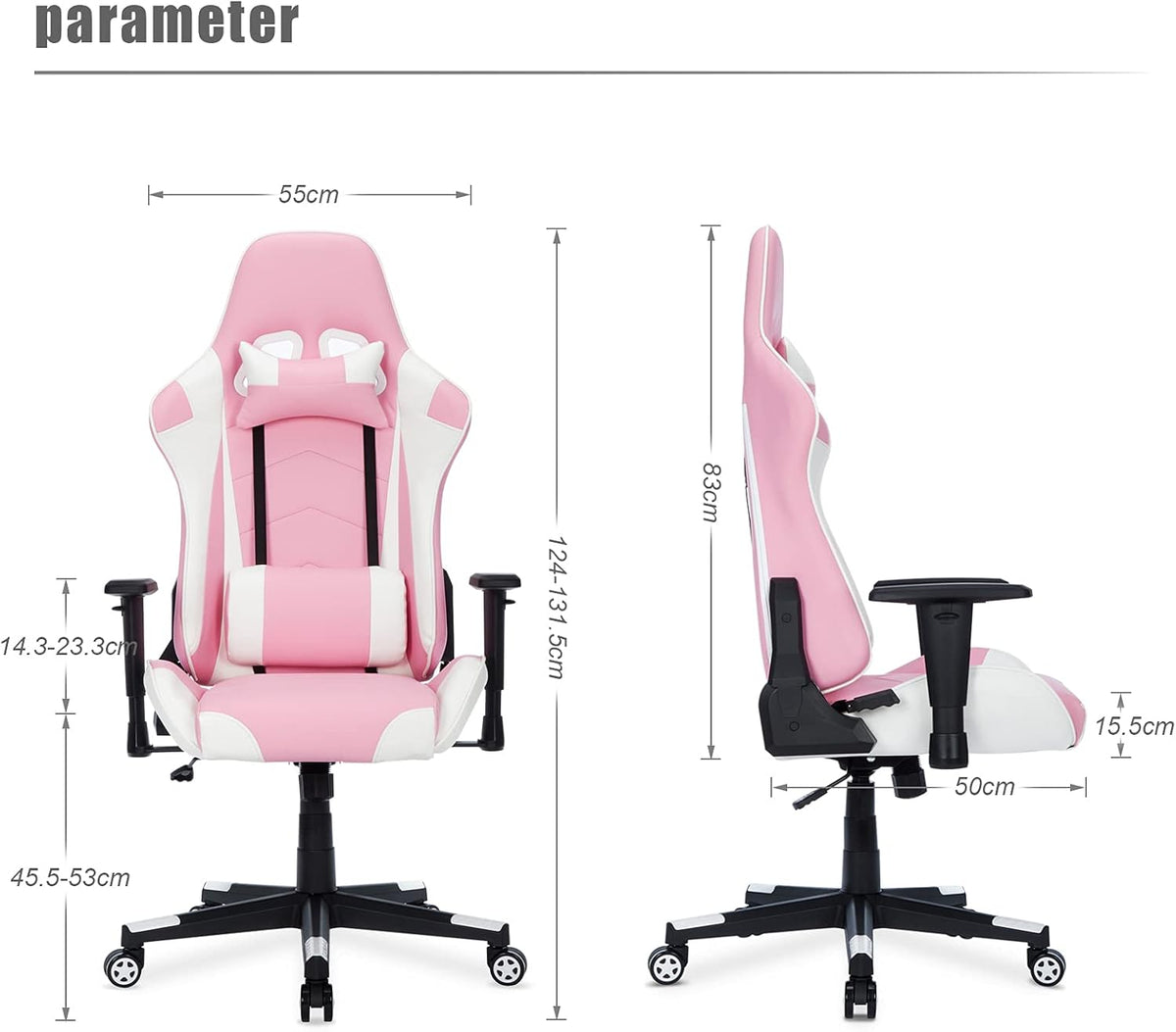 IntimaTe WM Heart D1001001B21 Gamingstoel, ergonomische racestoel, verstelbare pc-gamingstoel met hoge rugleuning met armen en rugsteun, liggende bureaustoelen (roze),50 * 55 * 131 cm