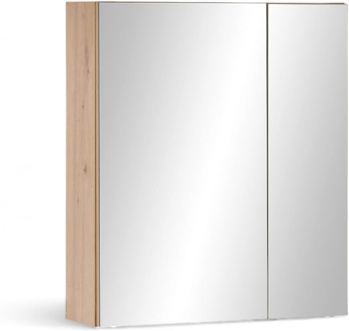 Badkamerkast – Spiegelkast – Opbergkast – Wastafelonderkast – Kolomkast – FSC-gecertificeerd Hout – Artisan Eiken Look – 60x70x20 cm – Veel Opbergruimte