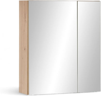 Badkamerkast – Spiegelkast – Opbergkast – Wastafelonderkast – Kolomkast – FSC-gecertificeerd Hout – Artisan Eiken Look – 60x70x20 cm – Veel Opbergruimte