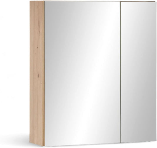Badkamerkast – Spiegelkast – Opbergkast – Wastafelonderkast – Kolomkast – FSC-gecertificeerd Hout – Artisan Eiken Look – 60x70x20 cm – Veel Opbergruimte
