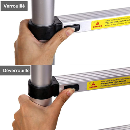 Telescopische ladder van aluminium,5 meter, vouwladder, uittrekbare ladder, maximale belasting: 150 kg, zilver