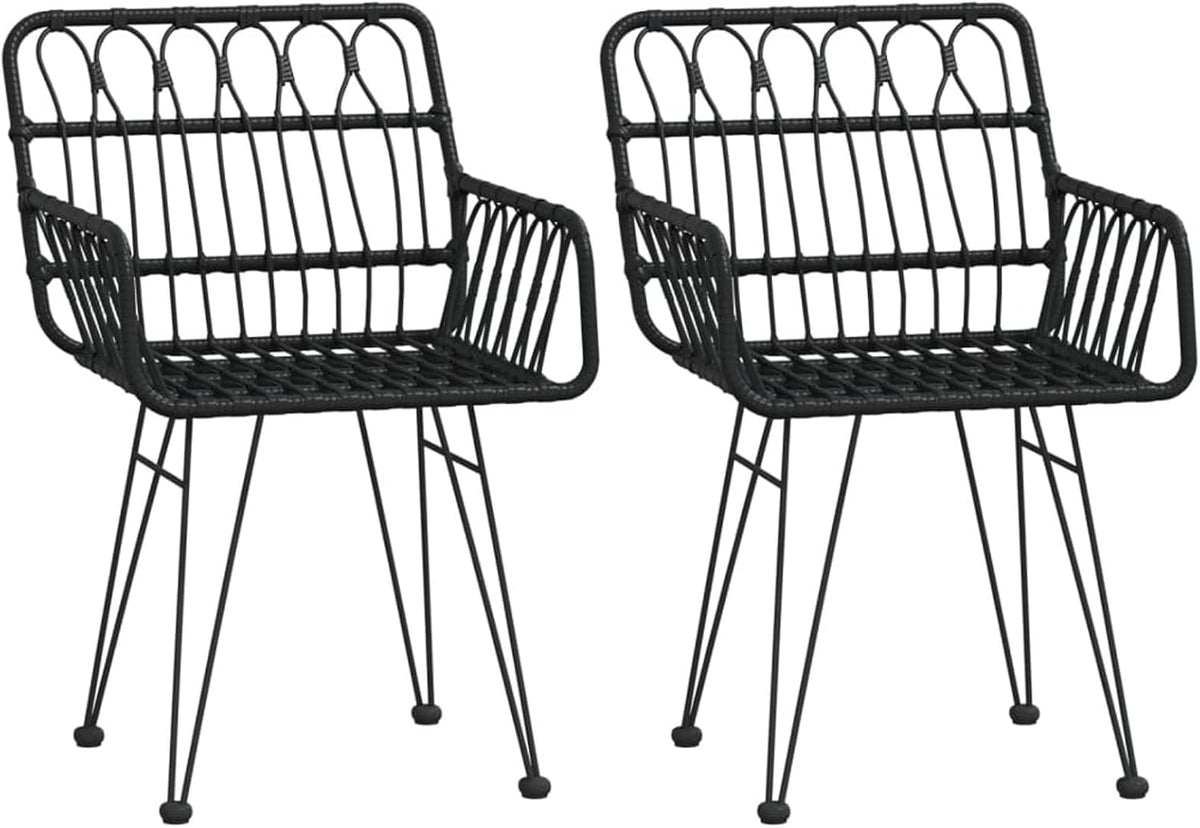 Stoel met armleuningen, stapelbare tuinfauteuil, tuinstoelen 2 stuks met armleuningen, zwart, 56 x 64 x 80 cm, PE rotan - QUORE