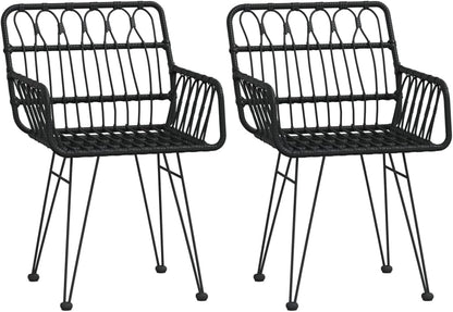 Stoel met armleuningen, stapelbare tuinfauteuil, tuinstoelen 2 stuks met armleuningen, zwart, 56 x 64 x 80 cm, PE rotan - QUORE