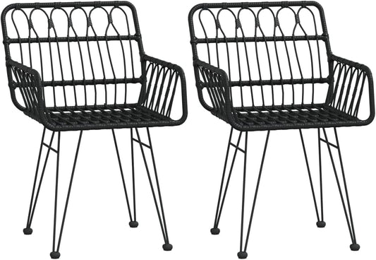 Stoel met armleuningen, stapelbare tuinfauteuil, tuinstoelen 2 stuks met armleuningen, zwart, 56 x 64 x 80 cm, PE rotan - QUORE