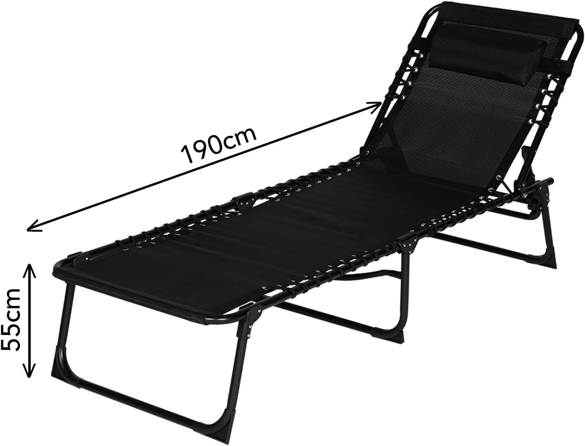 Brixy Sunbeds (set of 2) - Foldable - Includes Pillow - Sun beds - Sun loungers - Adjustable - Garden - Weatherproof - Anthracite - QUORE