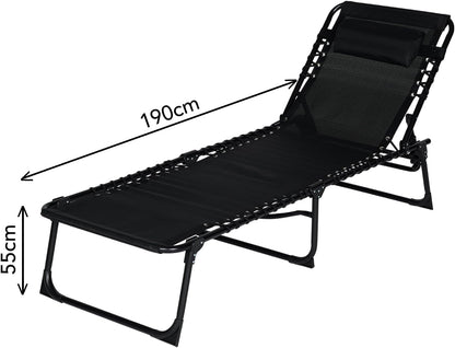 Brixy Sunbeds (set of 2) - Foldable - Includes Pillow - Sun beds - Sun loungers - Adjustable - Garden - Weatherproof - Anthracite - QUORE