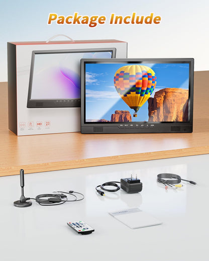 DESOBRY 19-inch tv, mini-tv met geïntegreerde 1080P kleine tv met antenne, digitale DVB-T2-tuner, HDMI AV USB, draagbare auto-tv voor kamperen, camper, keuken