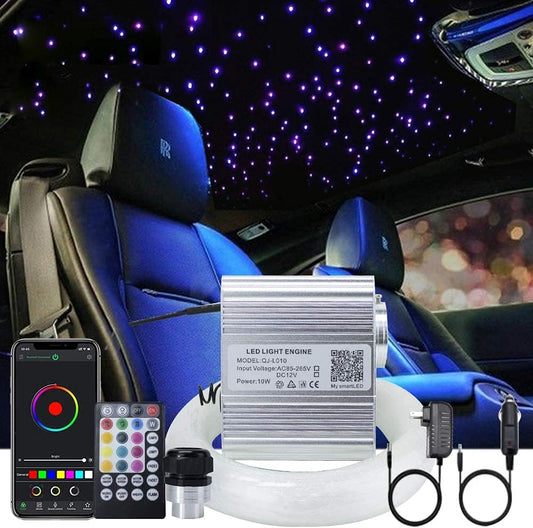 LED Fiber Optic Plafondlamp Kit 10 W, Twinkle APP/Afstandsbediening Starlight, 300 stks* 0 "10 ft, RGBW Muziek Geactiveerde Motor Driver+Fiber Kabels, Decor voor Slaapkamer woonkamer auto dak