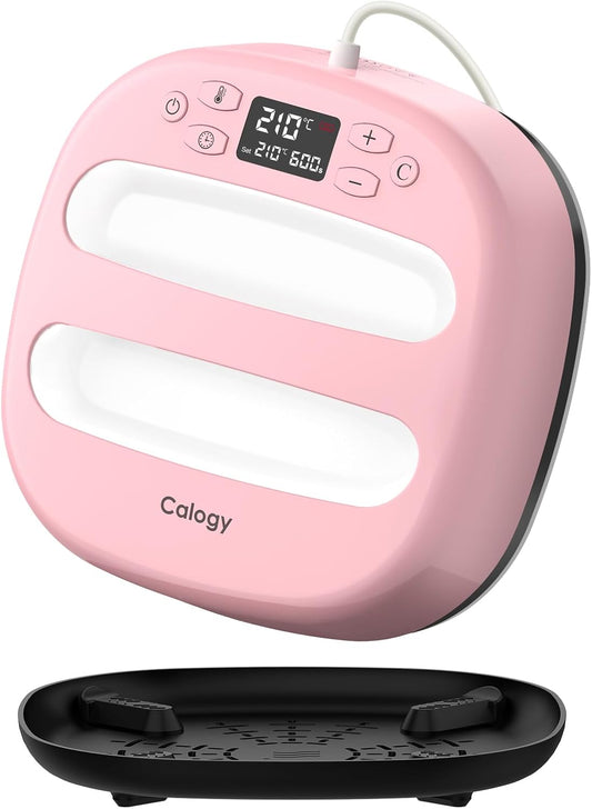 Calogy Warmtepersmachine Voor T-Shirts 10"X10", Draagbaar Sublimatieijzer Voor Tassen, Kussens, Htv Vinyl Transfer Projecten (Roze Wit)