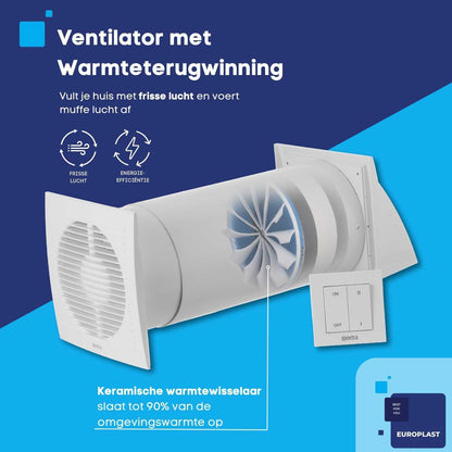 Decentrale Ventilatie Unit Met Warmteterugwinning – WTW Unit – Muurventilator – Ventilatiesysteem – Ventilatie Met Warmteterugwinning – Ø 156 Mm Wanddoorvoer – Geschikt Voor Wanddikte 300-500 Mm