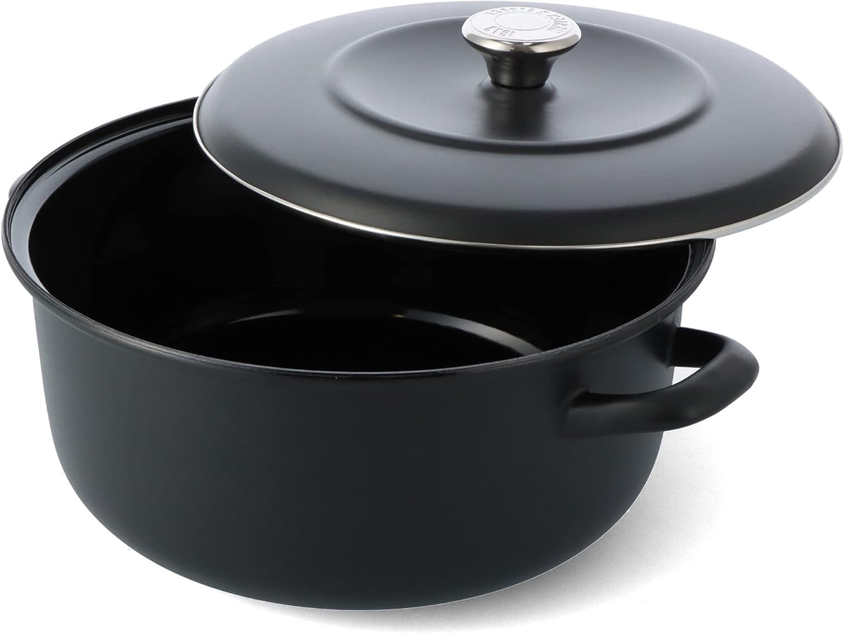 Braadpan – Stoofpan – Gietijzeren Pan – Dutch Oven – Grillpan – Geëmailleerd IJzer – 26 cm / 5 L – Ovenbestendig tot 300 °C – Geschikt voor Alle Warmtebronnen – Mat Zwart - QUORE