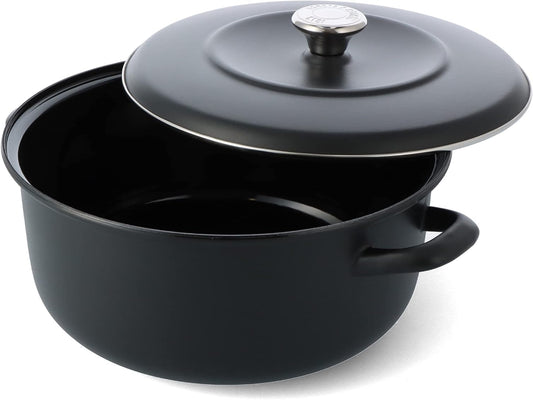 Braadpan – Stoofpan – Gietijzeren Pan – Dutch Oven – Grillpan – Geëmailleerd IJzer – 26 cm / 5 L – Ovenbestendig tot 300 °C – Geschikt voor Alle Warmtebronnen – Mat Zwart - QUORE