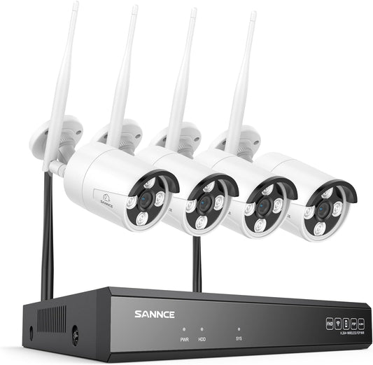 SANNCE Draadloos 16CH CCTV-bewakingscamerasysteem, 4 4K buitencamera's voor thuis, met 8 MP 16-kanaals NVR-recorder, zonder harde schijf