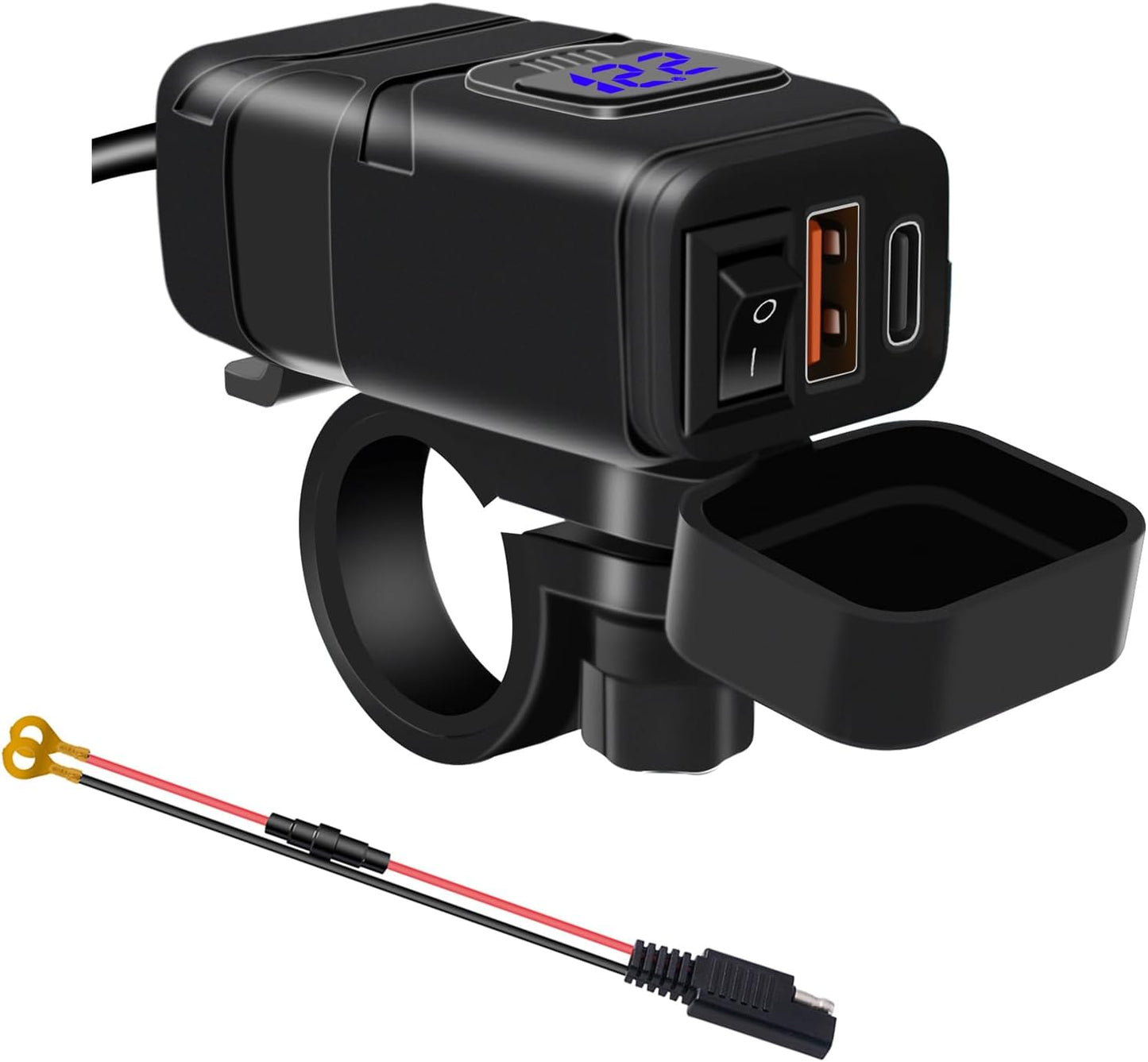 USB-stopcontact voor motorfiets, 18 W, QC3.0, 30 W, PD, USB-oplader voor motorfiets, waterdicht, snel opladen met schakelaar en led-voltmeter, USB-stuur voor marine, auto, camper, SUV