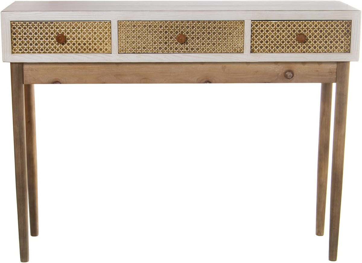 DRW Ingangtafel met 3 schuifladen van hout en wit en natuur, 107 x 35 x 81 cm
