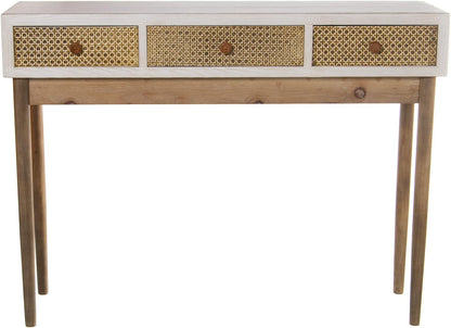 DRW Ingangtafel met 3 schuifladen van hout en wit en natuur, 107 x 35 x 81 cm