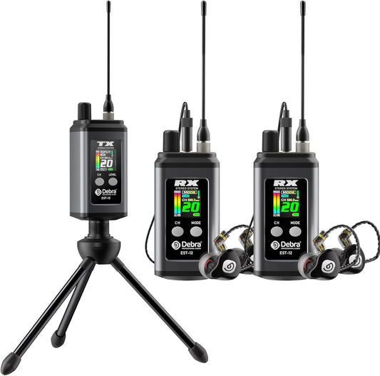 Draadloos In-Ear Monitorsysteem – In-Ear Monitor Set, Draadloze Monitorset, Podiummonitor, Monitoring Systeem – Zwart – UHF 20 Kanalen, Bijna Geen Latentie