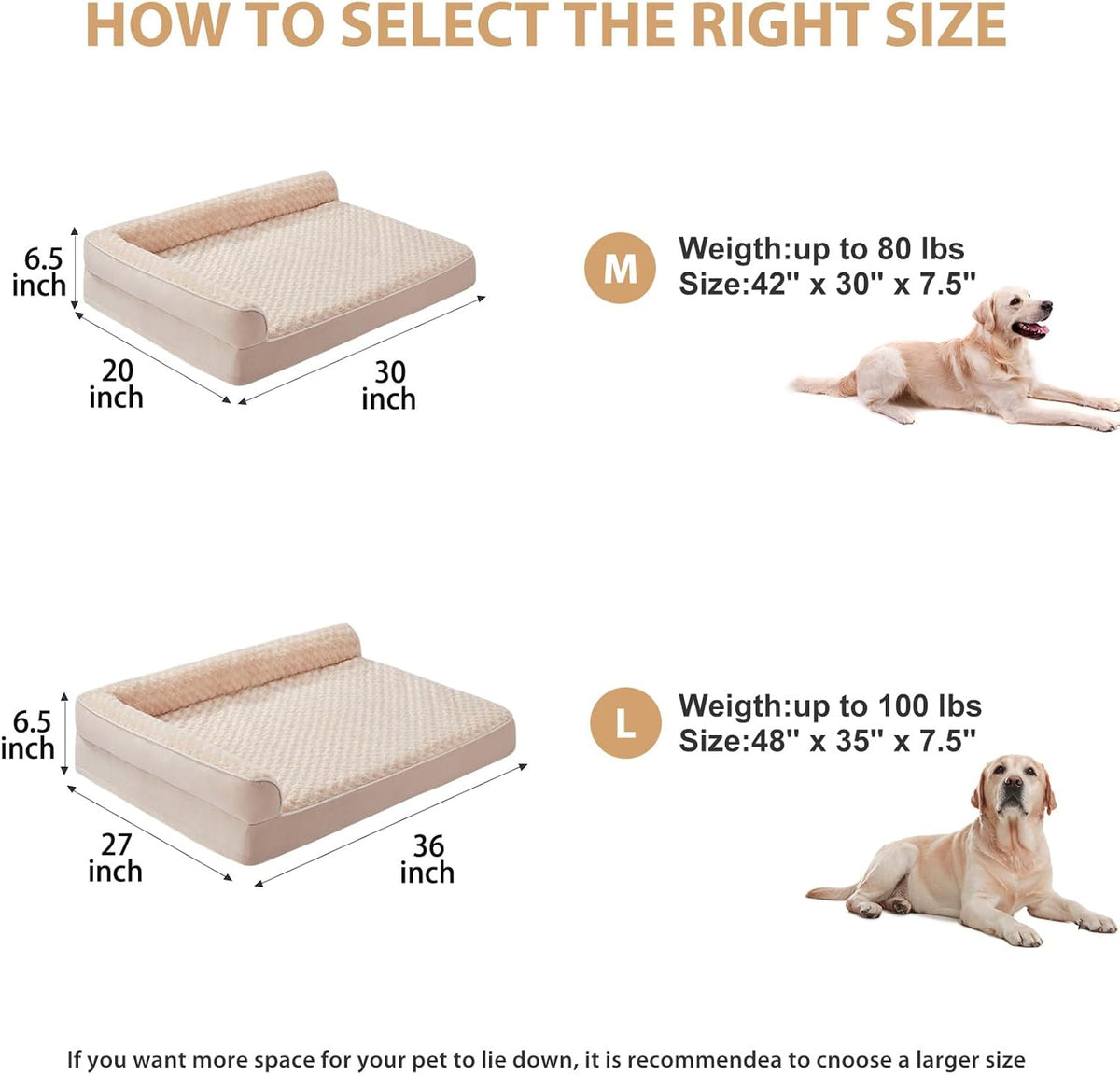 Orthopedisch Hondenbed – Hondenmand – Huisdierbed – Sofa Voor Honden – Grote Hond – Extra Comfort – Waterdicht Met Afneembare Wasbare Hoes – Anti-Slip Onderzijde – Beige 107x76x19 cm