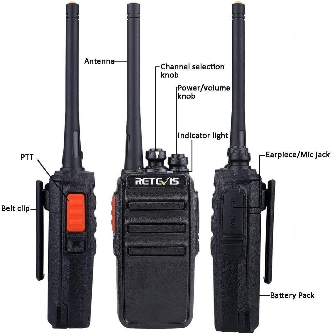 Retevis RT24 Portofoons PMR446 Vergunningsvrije 16 Kanalen CTCSS/DCS VOX Oplaadbare Walkie Talkies (6 Stuks) met 6-weg Lader (1 Stuk)