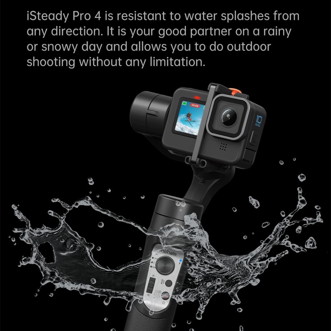 Hohem iSteady Pro 4 Gimbal 3-assige stabilisator spatbescherming voor GoPro Hero 11/10/9/8/7/6/5/4/3, DJI OSMO Action, Insta360 One R, Sony RX0, snelle montage, 14 uur looptijd