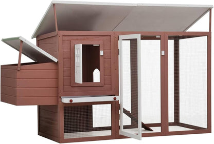 Outdoor Rabbit Hutch Large Wooden with Closed Door and Chicken Coop with 1 Egg Cage, Brown Wood, Waterproof