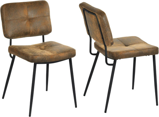 MEUBLE COSY Eetkamerstoelen, set van 2 keukenstoel, retro, met rugleuning, gevoerd, van suède, metalen poten, voor keuken, woonkamer, slaapkamer, bruin, 45x54x82cm