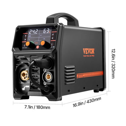 VEVOR MIG Soldering Station, 200A, Syergetic Welding Machine, Portable Multi-Process, MIG, Gas Free, MMA Lift TIG, 4-in-1, Powerful Welder with IGBT Inverter Technology, LCD Display