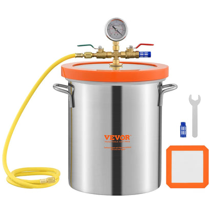 VEVOR Vacuümkamer 5 gal 19 l container voor vacuümpomp deksel gehard glas ontgassing kamer 304 roestvrij staal vacuümcontainer voor houtstabilisatie ontgasser siliconen hars