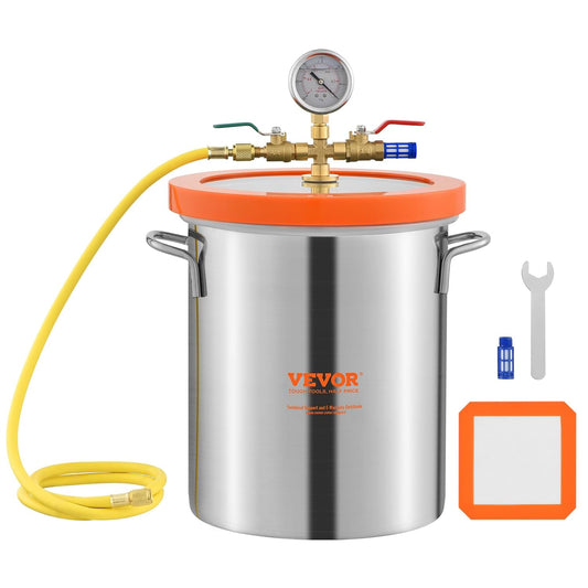 VEVOR Vacuümkamer 5 gal 19 l container voor vacuümpomp deksel gehard glas ontgassing kamer 304 roestvrij staal vacuümcontainer voor houtstabilisatie ontgasser siliconen hars