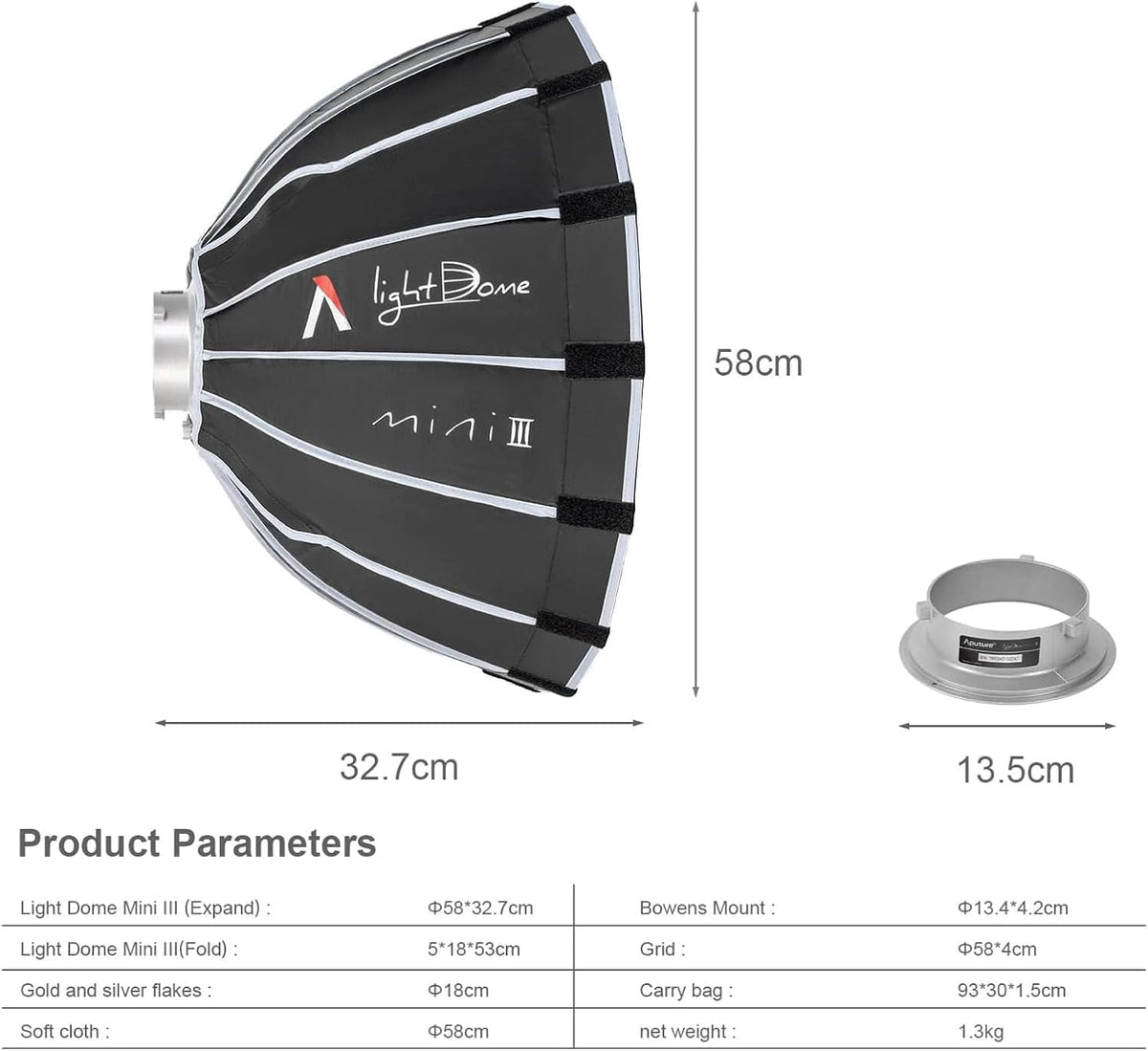 Parabolische Softbox – Reflectorkit – Lichtmodifier – Diffuserset – Studio Softbox – 21,6 Inch – Compact Ondiep Ontwerp – 40° Honingraatraster