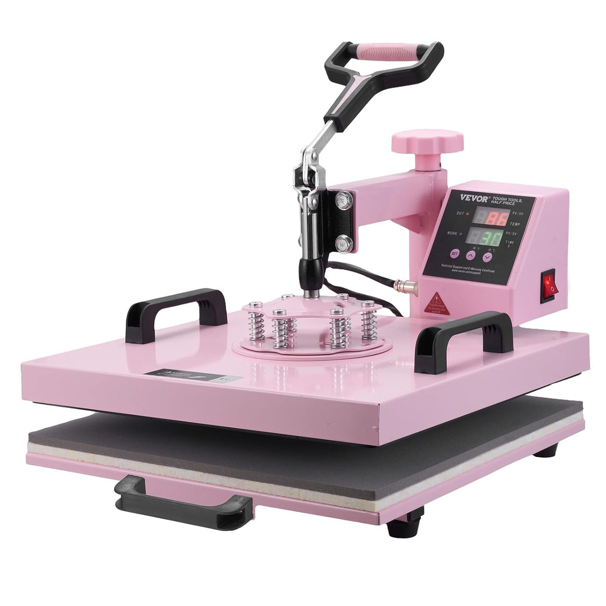 VEVOR Warmteoverdrachtsmachine, 380 x 380 mm, 8-in-1 hittepersmachine, trommelpers, 0,17 kg-0,85 kg, 360 graden oscillerende T-shirt-pers voor T-shirts/platen, roze