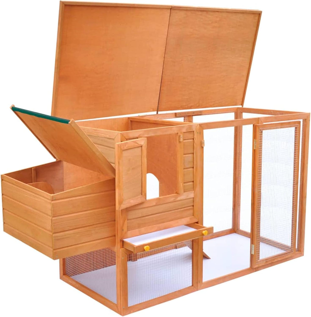 Outdoor Chicken Coop Large Wooden with Closed Door and Rabbit Space, Large Chicken Coop Made of Wood with 1 Egg Cage, 192 x 75 x 103 cm