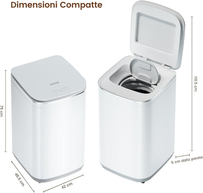 HAVA Mini washing machine, 3 kg, 8 programs, 40 °C and 60 °C hot washing options, capacity 22.7 litres, small washing machine, camping washing machine with spin, supports upstairs drain - QUORE