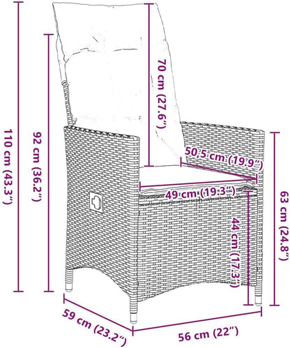 vidaXL Tuin Eetset met kussen 3 pcs Grijs Poly riet, Moderne buiten eettafel, weerbestendig tuinmeubilair, stijlvolle lounge, veelzijdig ontwerp - QUORE