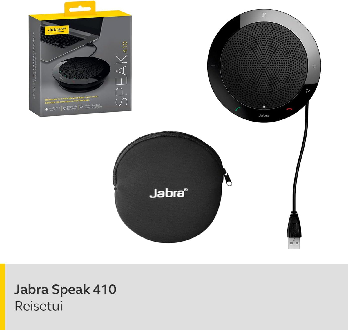 Jabra Speak 410 Speakerphone – Unified Communications-geoptimaliseerde Draagbare Conferentiespeaker met USB – Plug-en-Play-verbinding met Computers