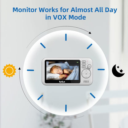 TakTark Babybewakingscamera, 11,9 cm (4,3 inch), draadloos, nachtzicht, VOX, bidirectionele communicatie, temperatuursensor, geen lichtstoringen, alleen beweging