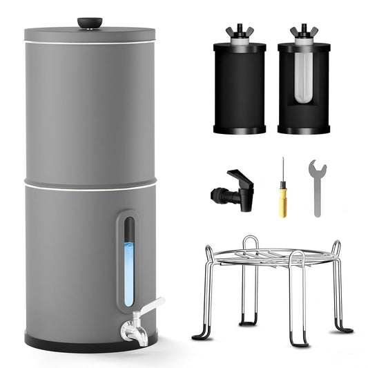 8,5 L Zwaartekracht Waterfiltersysteem Grijs – Waterfilter – Drinkwaterfilter – Zwaartekrachtfilter – Waterzuiveringsfilter – 304 Roestvrij Staal – 3-Traps Filtratie