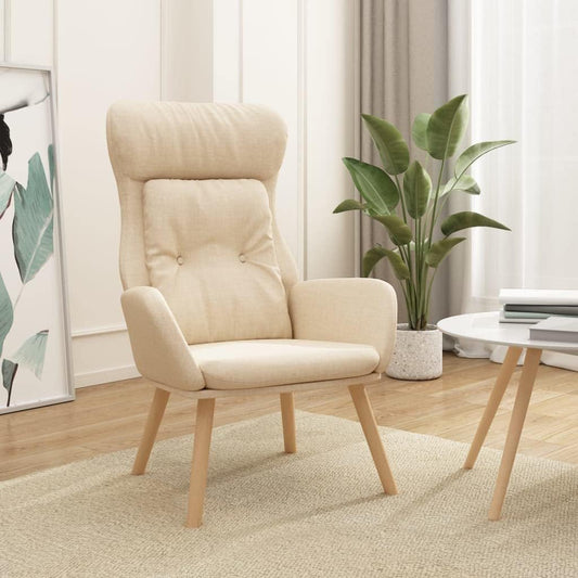 Relaxstoel – Tv-Stoel – Ligstoel – Fauteuil – Loungestoel – Crème Stof – Met Ligfunctie – Metalen Frame & Rubberhouten Poot