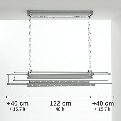Elektrisch droogrek – Plafonddroogrek – Muurdroogrek – Wasrek – Uitschuifbaar droogrek – Draagvermogen 35 kg – Afstandsbediening met LED-verlichting