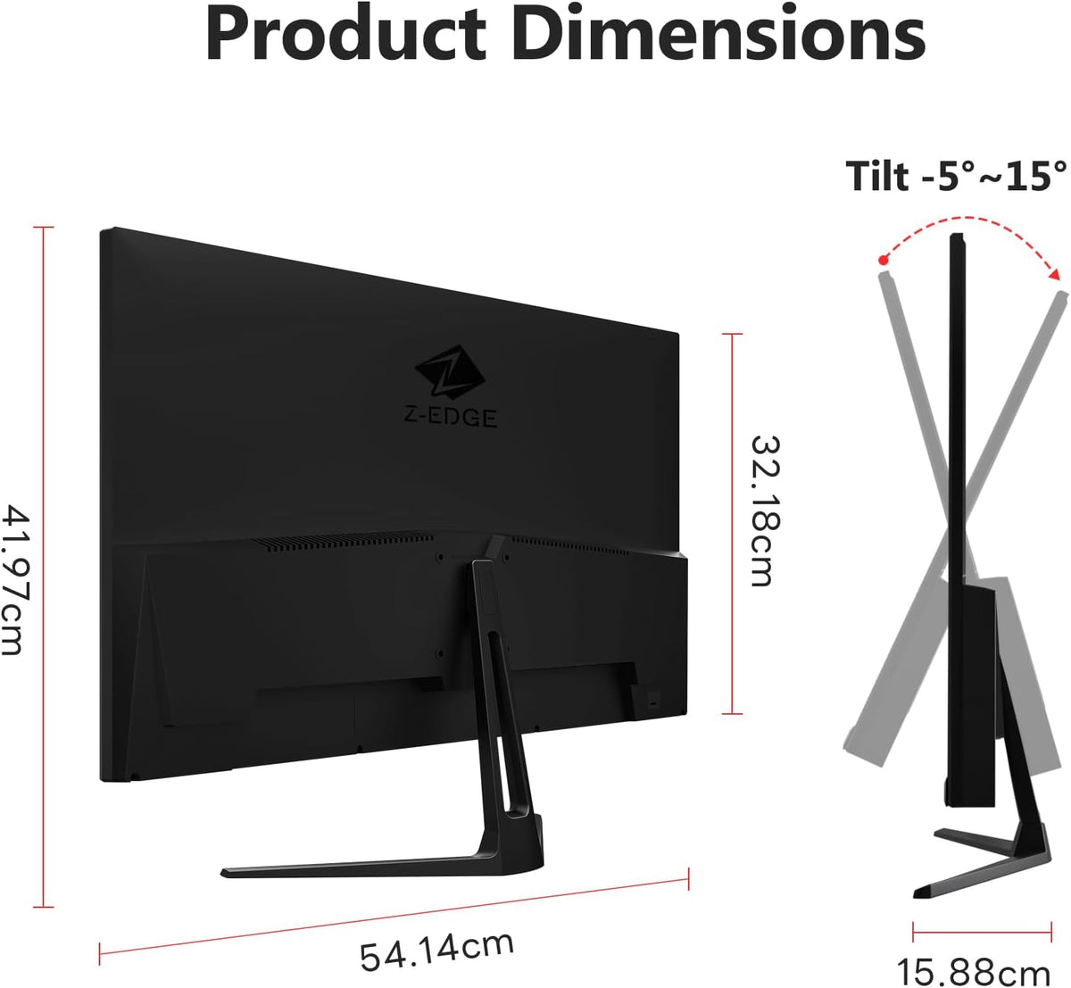 Z-Edge Gaming PC-scherm 24'' 240 Hz, IPS-paneel, 1ms, FreeSync, FHD(1920x1080), Gamingmonitor 16:9, Verstelbare helling, 2× HDMI2.0 & 2× DP1.4, 350cd/m², HDR10, VESA 75 * 75mm (DP-kabel inbegrepen)