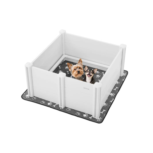 VEVOR Hondenspeelbox, 98 x 98 x 46 cm, plastic PVC puppybox met in hoogte verstelbare deur en wasbare plasmat, anti-vervorming indoor puppy speelbox voor middelgrote honden, melkwit